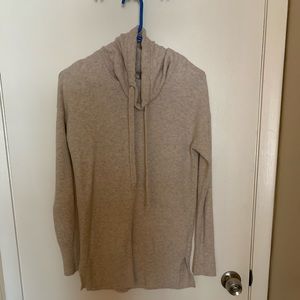 Tan cowl neck sweater with drawstring, small